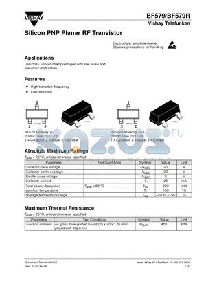 BF579R datasheet - Silicon PNP Planar RF Transistor