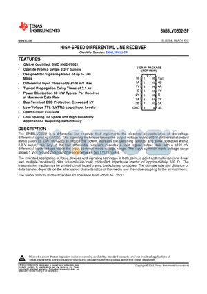 5962-9762201VFA datasheet - HIGH-SPEED DIFFERENTIAL LINE RECEIVER