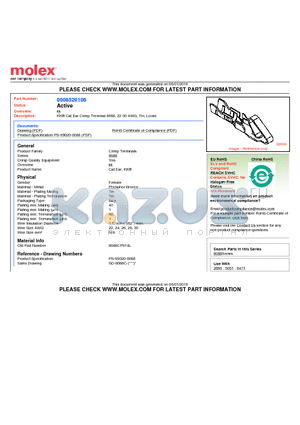 08-52-0106 datasheet - KK^ Cat Ear Crimp Terminal 8088, 22-30 AWG, Tin, Loose