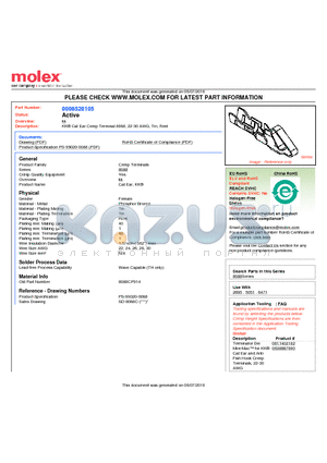 08-52-0105 datasheet - KK^ Cat Ear Crimp Terminal 8088, 22-30 AWG, Tin, Reel