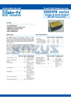 205S5HFR datasheet - Single & Dual Output DC/DC Converter