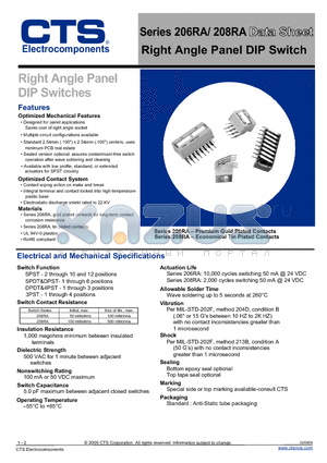 206-10RAST datasheet - Right Angle Panel DIP Switch