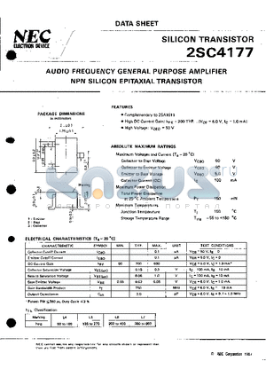 2SC4177 datasheet - AUDIO FREQUENCY GENERAL PURPOSE AMPLIFIER NPN SILICON EPITAXIAL TRANSISTOR
