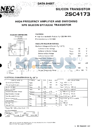 2SC4173 datasheet - HIGH FREQUENCY AMPLIFIER AND SWITCHING NPN SILICON EPITAXIAL TRANSISTOR