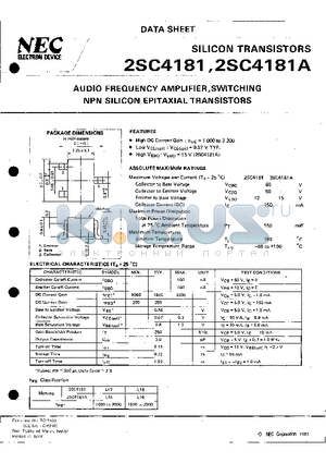 2SC4181 datasheet - AUDIO FREQUENCY AMPLIFIER, SWITCHING NPN SILICON EPITAXIAL TRANSISTORS