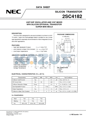 2SC4182 datasheet - UHF/VHF OSCILLATOR AND VHF MIXER NPN SILICON EPITAXIAL TRANSISTOR SUPER MINI MOLD