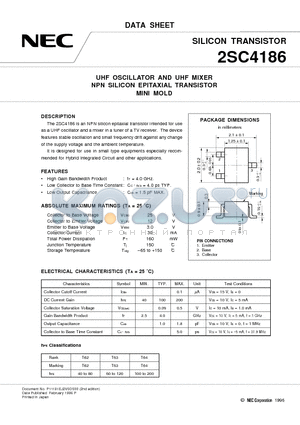 2SC4186 datasheet - UHF OSCILLATOR AND UHF MIXER NPN SILICON EPITAXIAL TRANSISTOR MINI MOLD