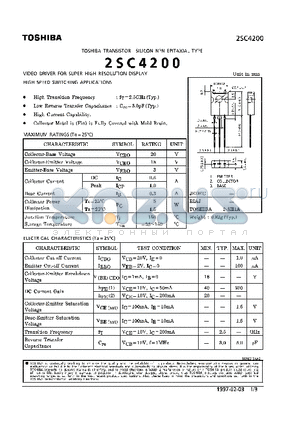2SC4200 datasheet - NPN EPITAXIAL TYPE (VIDEO DRIVER FOR SUPER HIGH RESOLUTION DISPLAY HIGH SPEED SWITCHING APPLICATIONS)