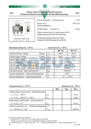 BF720 datasheet - Surface mount Si-Epitaxial PlanarTransistors