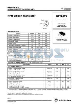 BF720T1 datasheet - NPN SILICON TRANSISTOR SURFACE MOUNT