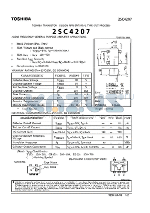 2SC4207 datasheet - NPN EPITAXIAL TYPE (AUDIO FREQUENCY GENERAL PURPOSE AMPLIFIER APPLICATIONS)