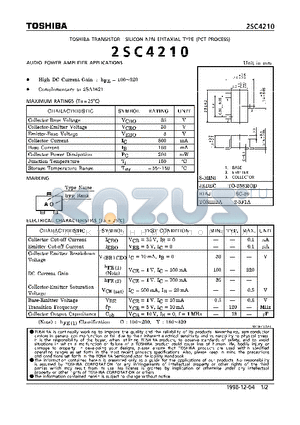 2SC4210 datasheet - NPN EPITAXIAL TYPE (AUDIO POWER AMPLIFIER APPLICATIONS)