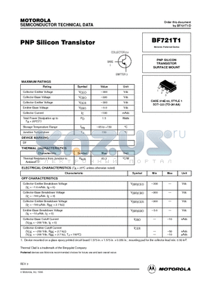 BF721T1 datasheet - PNP SILICON TRANSISTOR SURFACE MOUNT