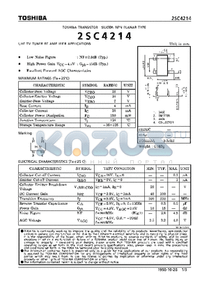 2SC4214 datasheet - NPN PLANAR TYPE (UHF TV TUNER RF AMPLIFIER APPLICATIONS)