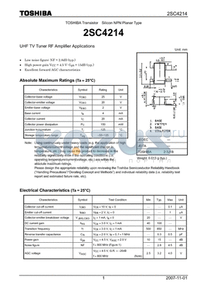 2SC4214_07 datasheet - Silicon NPN Planar Type UHF TV Tuner RF Amplifier Applications