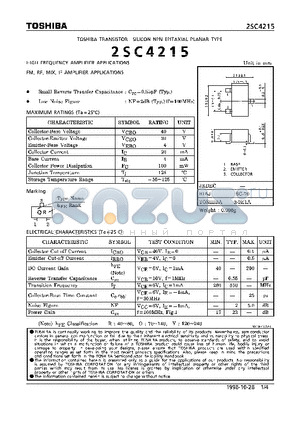 2SC4215 datasheet - NPN EPITAXIAL PLANAR TYPE (HIGH FREQUENCY FM, RF, MIX, IF AMPLIFIERAPPLICATIONS)