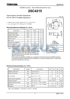 2SC4215 datasheet - Silicon NPN Epitaxial Planar Type High Frequency Amplifier Applications