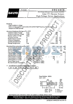 2SC4218 datasheet - Color TV Chroma Output, High-Voltage Driver Applications