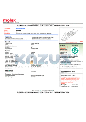 08-56-0115 datasheet - KK^ Cat Ear Crimp Terminal 4809, 22-30 AWG, Bag Selective Gold (Au)