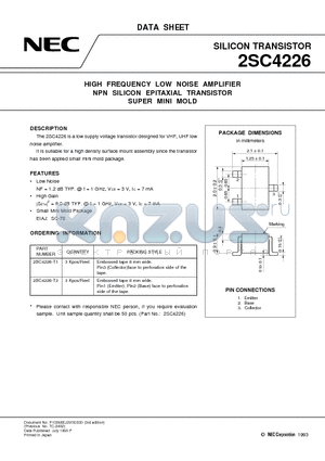 2SC4226 datasheet - HIGH FREQUENCY LOW NOISE AMPLIFIER NPN SILICON EPITAXIAL TRANSISTOR SUPER MINI MOLD