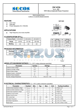 2SC4226 datasheet - NPN Silicon Epitaxial Planar Transistor