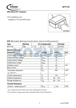BF771W datasheet - NPN Silicon RF Transistor
