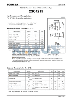 2SC4215_07 datasheet - Silicon NPN Epitaxial Planar Type High Frequency Amplifier Applications