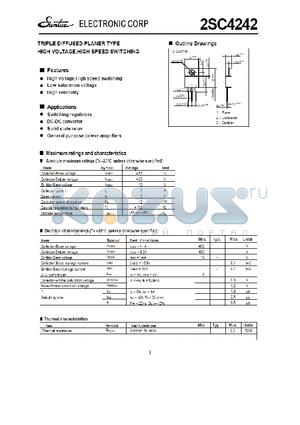 2SC4242 datasheet - TRIPLE DIFFUSED PLANER TYPE HIGH VOLTAGE,HIGH SPEED SWITCHING