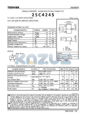 2SC4245 datasheet - NPN EPITAXIAL PLANAR TYPE (TV TUNER, UHF MIXER, VHF~UHF BAND RF AMPLIFIER APPLICATIONS