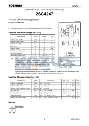 2SC4247_07 datasheet - Silicon NPN Epitaxial Planar Type TV Tuner, UHF Oscillator Applications