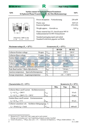 BF820 datasheet - Surface mount Si-Epitaxial PlanarTransistors