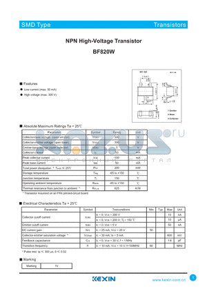 BF820W datasheet - NPN High-Voltage Transistor