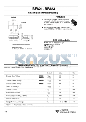 BF821 datasheet - Small Signal Transistors (PNP)