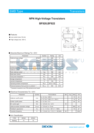 BF822 datasheet - NPN High-Voltage Transistors