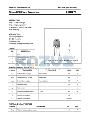 2SC4275 datasheet - Silicon NPN Power Transistors