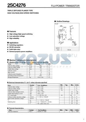 2SC4276 datasheet - TRIPLE DIFFUSED PLANER TYPE HIGH VOLTAGE,HIGH SPEED SWITCHING