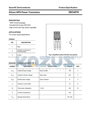 2SC4278 datasheet - Silicon NPN Power Transistors