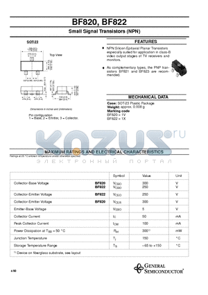 BF822 datasheet - Small Signal Transistors (NPN)