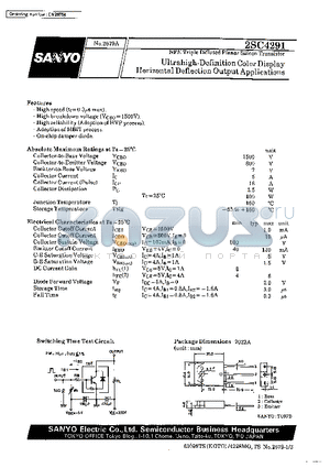 2SC4291 datasheet - Ultrahigh-Definition Color Display Horizontal Deflection Output Applications