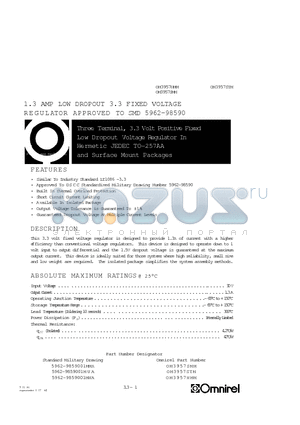 5962-9859001MMA datasheet - 1.3 AMP LOW DROPOUT 3.3 FIXED VOLTAGE REGULATOR APPROVED TO SMD 5962-98590