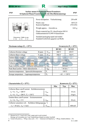 BF823 datasheet - Surface mount Si-Epitaxial PlanarTransistors