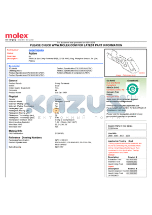 08-70-0049 datasheet - KK^ Cat Ear Crimp Terminal 5159, 22-28 AWG, Bag, Phosphor Bronze, Tin (Sn) Plating