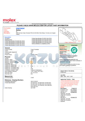 08-70-0064 datasheet - KK^ Cat Ear Crimp Terminal 5159, 22-28 AWG, Reel, Brass, Tin (Sn) over Copper Plating