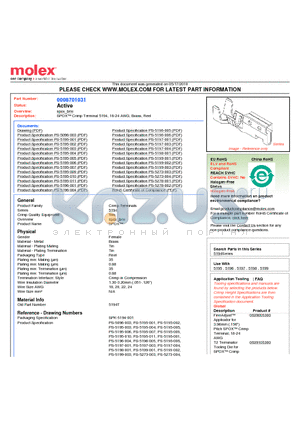 08-70-1031 datasheet - SPOX Crimp Terminal 5194, 18-24 AWG, Brass, Reel