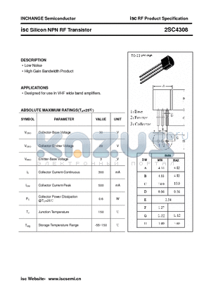 2SC4308 datasheet - isc Silicon NPN RF Transistor