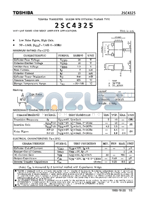 2SC4325 datasheet - NPN EPITAXIAL PLANAR TYPE (VHF~UHF BAND LOW NOISE AMPLIFIER APPLICATIONS)