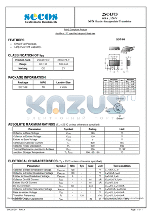 2SC4373 datasheet - NPN Plastic-Encapsulate Transistor