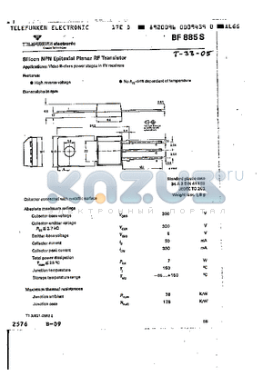 BF885S datasheet - Silicon NPN Epitaxial Planar RF Transistor