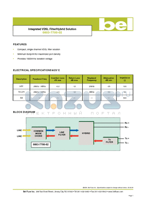 0803-7700-02 datasheet - Integrated VDSL Filter/Hybrid Solution