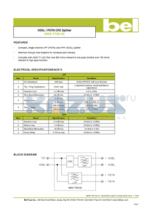 0803-7700-05 datasheet - VDSL / PSTN CPE Splitter